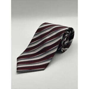 Villini Men's Tie 100% Silk Red Gray White Stripes Necktie 60"